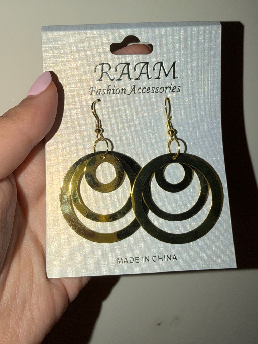 RAAM Gold Triple Circle Dangle Earrings